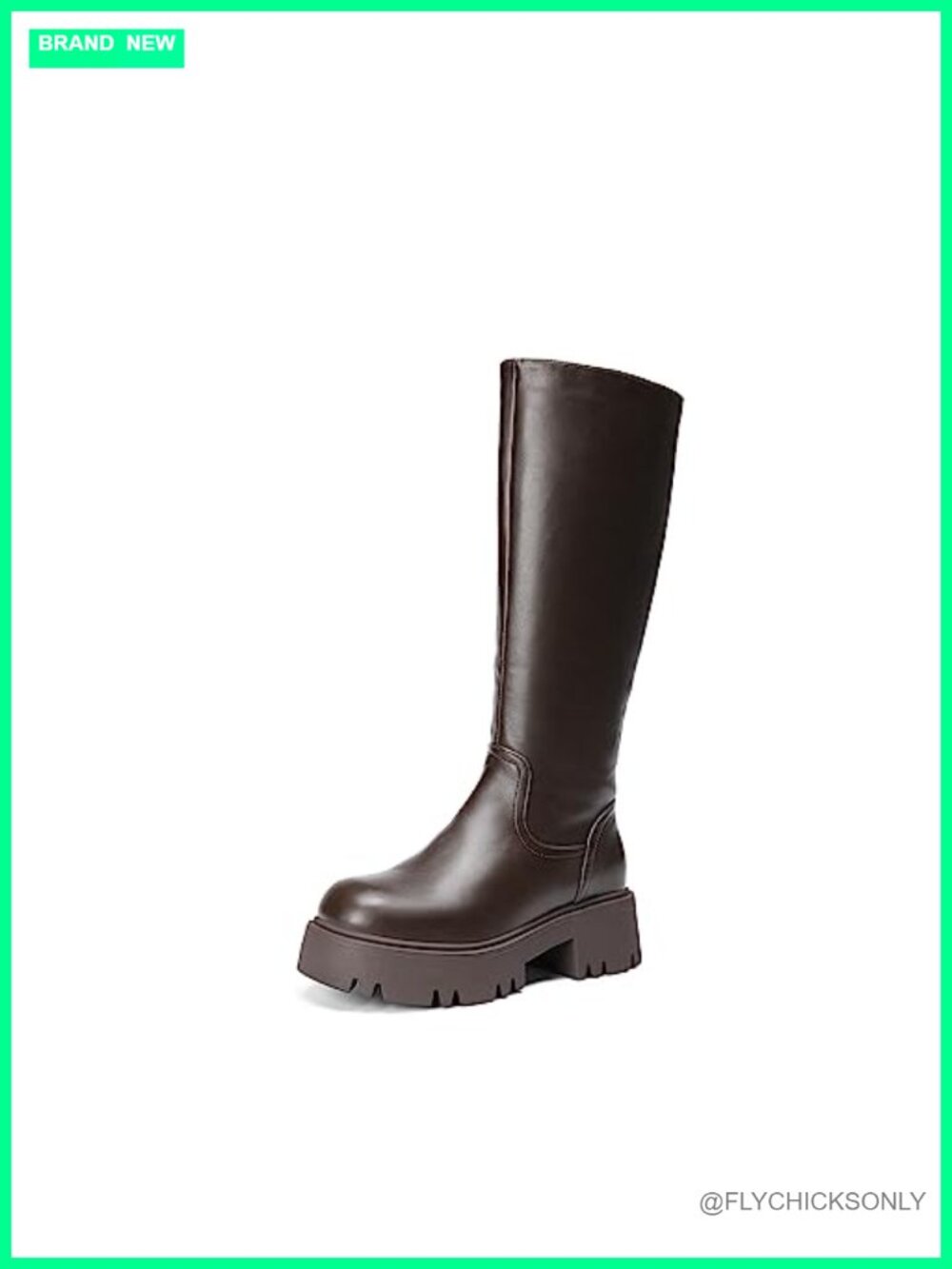 Knee High Platform Chunky Boots Faux Leather Side Zip Women